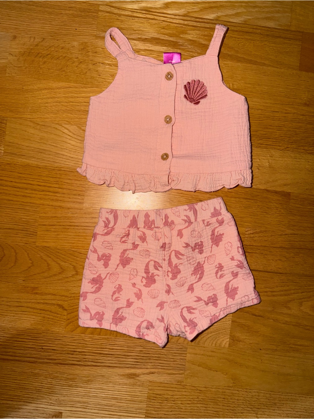 Disney Pink Mermaid Print Button-Front Tube Top & Shorts Set